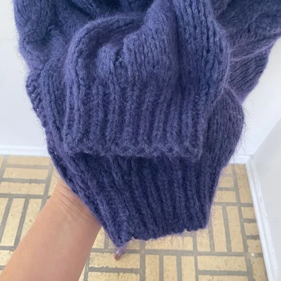 Farm Rio Cable Knit Sweater Wool Blend Blue - Picture 4 of 13